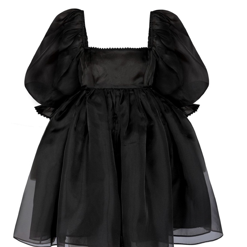 Selkie | Caviar Black Puff Sleeve Mini Dress | Medium